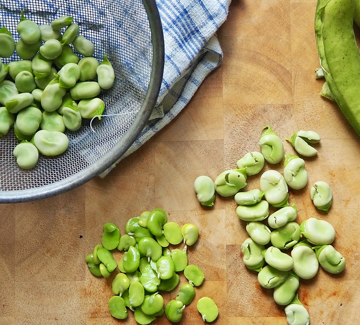 Fresh broad beans on a table